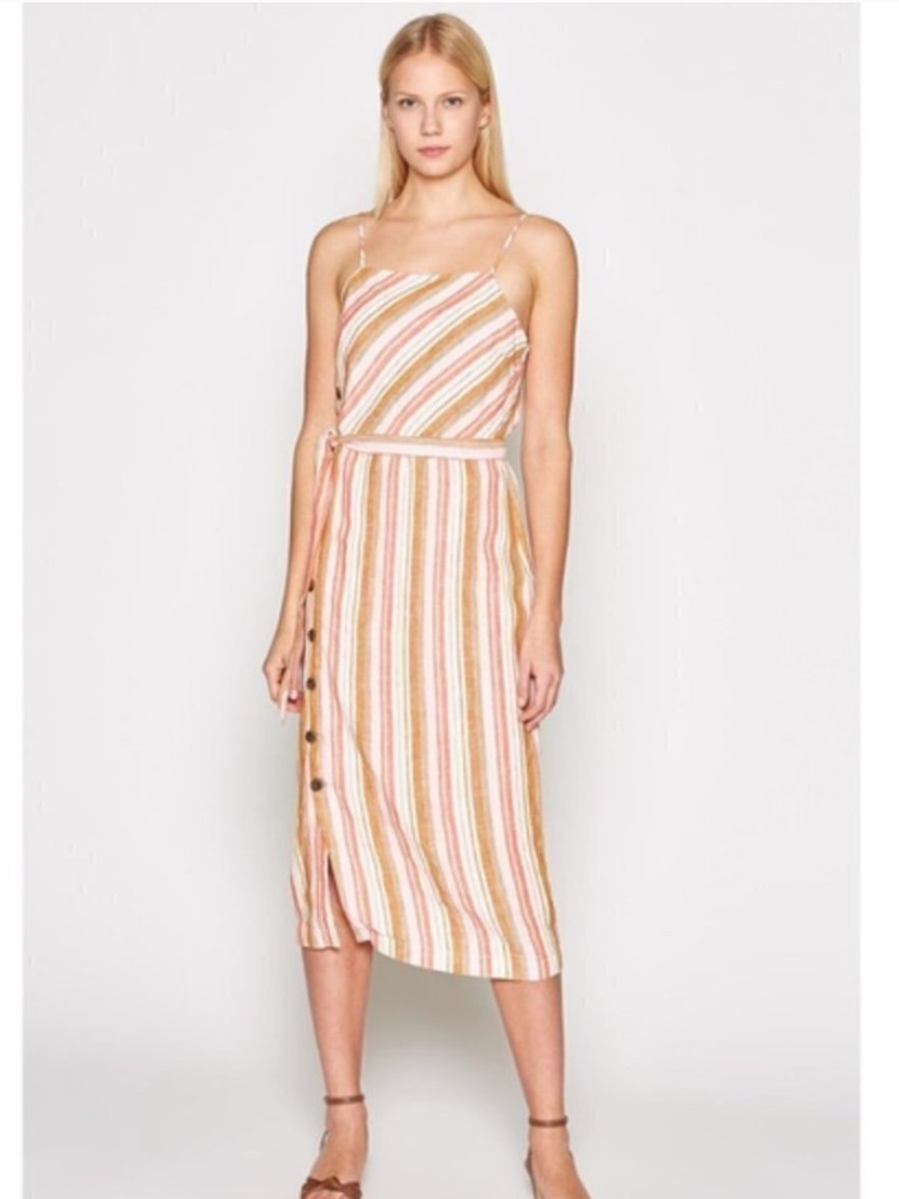 Joie Khari Striped Linen Midi Dress - XL